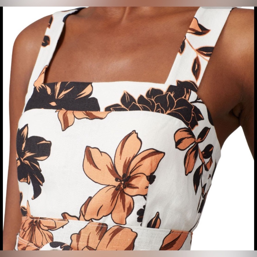 Nicholas Linen Floral Tiered Maxi Dress Size 0 Sepia Brown White Pockets - Picture 9 of 16